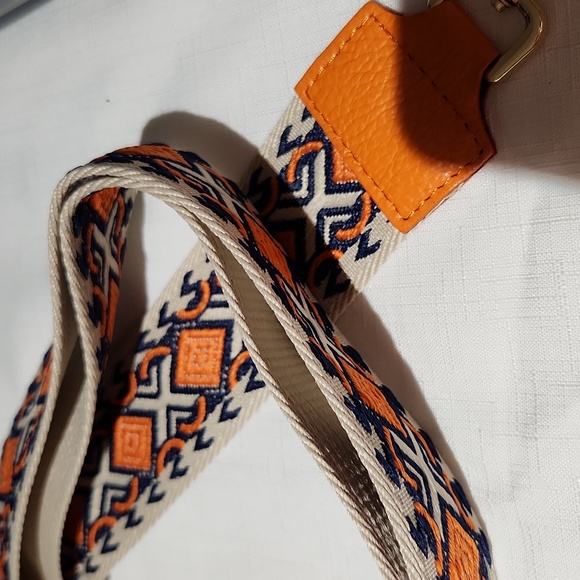 *SOLD*#47-Strap for crossbody use or guitar strap-Cream, Navy Blue, Orange - Picture 6 of 6